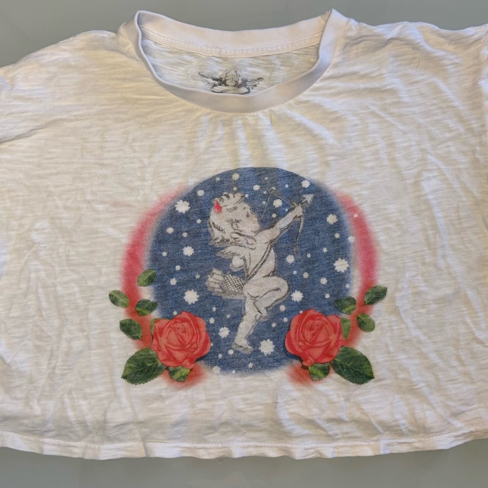 Boys Lie White T-Shirt with Angel and Rose Design